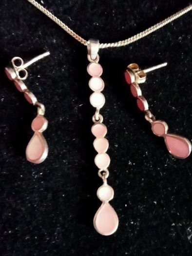 Silver and Pink Opal Necklace  and Earrings Set