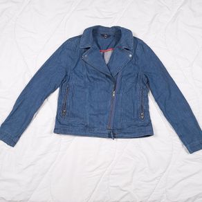 Boden Blue Denim Asymmetric Zip Biker Moto Denim Jacket 14UK/42EU