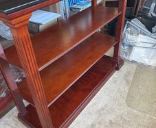 Polished marble and solid wood shelving unit