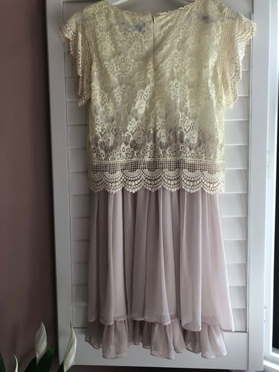 Jovonna London Cream Lace & Pink Chiffon Dress