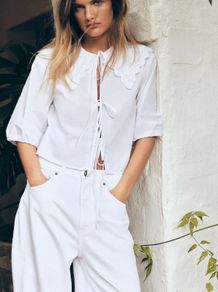Zara white poplin shirt Peter Pan collar size S