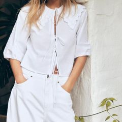 Zara white poplin shirt Peter Pan collar size S