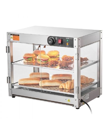 800W Food Warmer Display Cabinet 201 stainless steel 2 Tiers Hot Cabinet for Fast-food Restaurants, Breakfast Shops