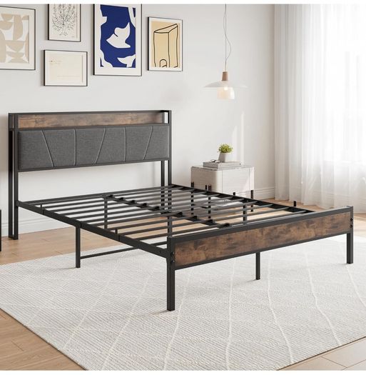 King Size Bed Frame with Wooden Storage