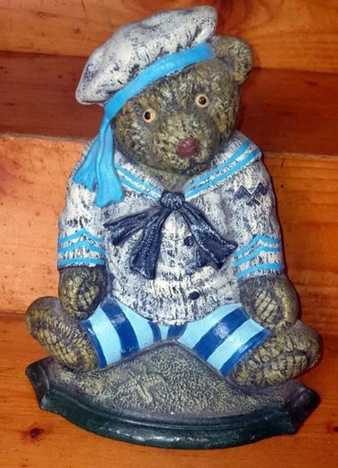 Vintage 12" Cast Iron Sailor Bear Doorstop