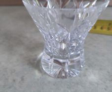 A lovely Crystal cut small glass or vase as toothpick holder no stamped but may be waterford crystal..
