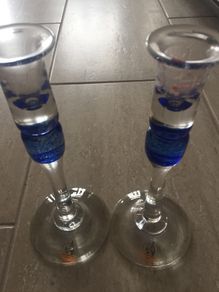 Jerpoint Glass Studio pair of large candlestick holders