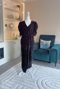 Ladies Yours London Curve Black Sequin Velvet Wrap Maxi Dress