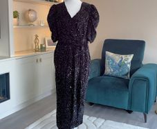 Ladies Yours London Curve Black Sequin Velvet Wrap Maxi Dress