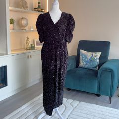 Ladies Yours London Curve Black Sequin Velvet Wrap Maxi Dress