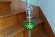Antique French large green glass oil lamp