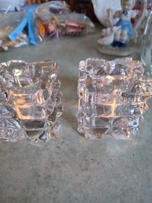 Set Of 2 Crystal Nightlight Or Candle Holder No Stamp.