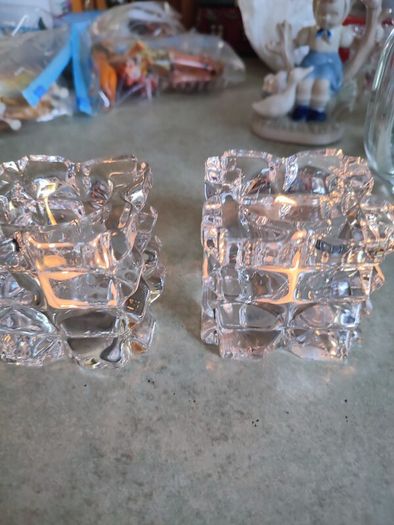 Set Of 2 Crystal Nightlight Or Candle Holder No Stamp.