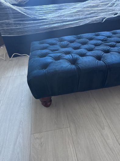 Chesterfield style Royal blue velvet pouffe