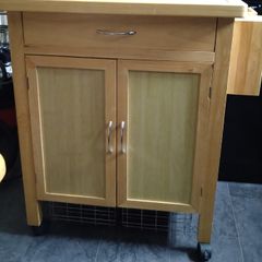 Solid Wood Butcher Block Kitchen Cabinet on casters