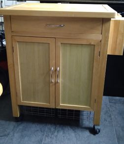Solid Wood Butcher Block Kitchen Cabinet on casters