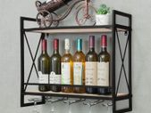 Industrial Wine Rack 2-Tiers Wall Mounted Bar Shelves Home Wine Storage Racks with 5 Glasses Holder Hanging Rustic Wine Holder Wine Display Shelf for Kitchen, Dining Room, Pantry, Cabinet