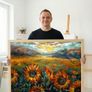 Vibrant Sunflower Field Art, Floral Canvas Painting 87x65cm Image 5