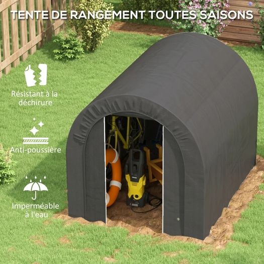 Garden Storage Tent Outdoor Storage Shelter Bike Garage with PE Cover & Metal Frame 2.4 x 1.8 x 1.9 m Dark Gray