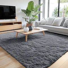 Fluffy Shaggy Rugs Living Room, Large Anti Slip Carpet, Machine Washable Soft Thick Pile Bedside Rug for Kids Bedroom, Nursery - Dark Grey, 120 x 160 cm