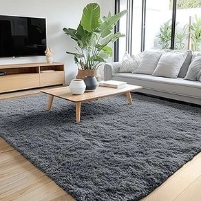 Fluffy Shaggy Rugs Living Room, Large Anti Slip Carpet, Machine Washable Soft Thick Pile Bedside Rug for Kids Bedroom, Nursery - Dark Grey, 120 x 160 cm