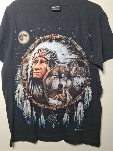 Vintage Wild T Shirt American Indian Wolves Dreamcatcher Print Fromt And Back Size Medium