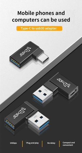 USB3.0 to Type-C adapter 90 degree elbow USB C OTG Connector compatible transmission and charging for keyboard, mouse, laptop