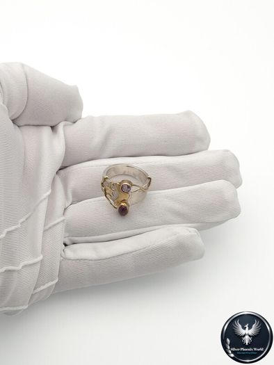 Vintage 925 Sterling Silver Garnet & Amethyst Ring