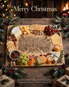 Merry Christmas Engraved Bamboo Serving Board