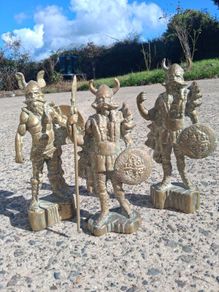 3 x Mid Century 10 inch Solid Brass Viking Warriors(6.9 kgs)
