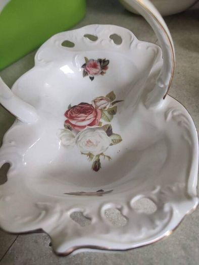 Rare Find Antique Rose Designed in Ireland  Bone China Bon Bon Basket Dishe.