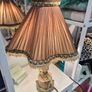 Vintage Midcentury retro antique  silk shade onyx marble Table lamp Image 9