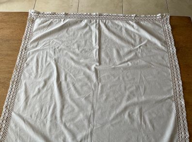 Vintage square white table cloth with lace surround