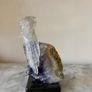 Clear Quartz Parrot on Deep Purple Amethyst Geode Base Image 2