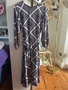 New M&S Purple Geometric Design Printed Long Sleeved Maxi Dress 12