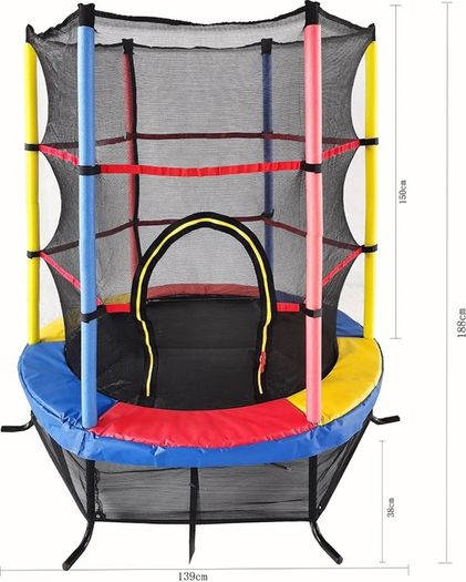 55 Inch 140 cm Kids Mini Trampoline Fun Bouncer Toy with Safety Bungee Cords Enclosure Net Bulit-in Zipper Frame Cover - Maximum Load 45KG (FREE POSTAGE)