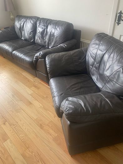 Leather 2-Seater & Armchair Sofa Set