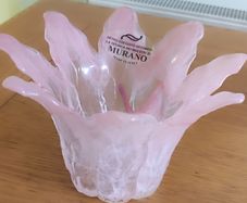 Beautiful Murano Art Glass Pink Swirl Glass Vase/Candle Holder/Dish W/O Tags