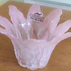 Beautiful Murano Art Glass Pink Swirl Glass Vase/Candle Holder/Dish W/O Tags