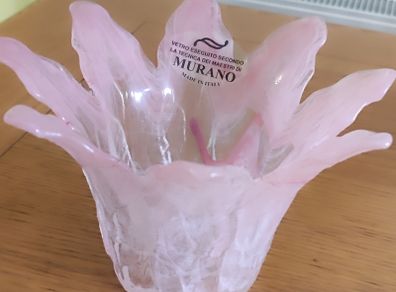 Beautiful Murano Art Glass Pink Swirl Glass Vase/Candle Holder/Dish W/O Tags