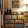 Chest of Drawers, 7 Fabric Drawers Dresser Cabinet with Retro Floral Prints and Vintage Handle, for Bedroom Living Room Entryway, Rustic Brown Image 9