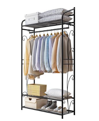 BRAND NEW Black Metal Garment Rack Stand for Bedroom with Storage Shelves 2 Shelf