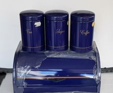New vintage retro bread bin and 3 new cannisters from  80's in wrapping