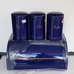 New vintage retro bread bin and 3 new cannisters from  80's in wrapping