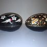 SALE!  Vintage Egg Shaped Black Lacquer Floral PAPIER MACHE Trinket Boxes, Set of 2 Image 4