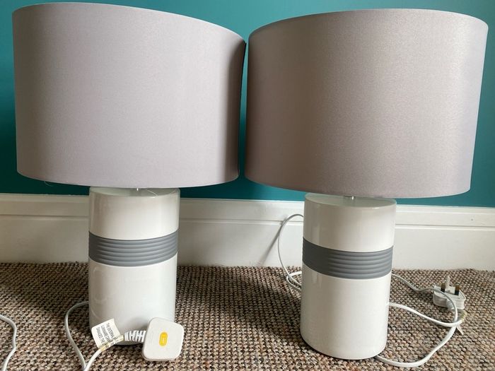 2 x Table Lamps Grey & White
