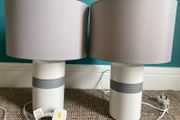 2 x Table Lamps Grey &amp; White