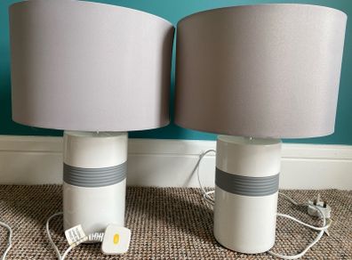 2 x Table Lamps Grey & White