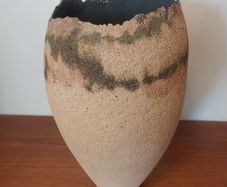 Fabulous Tall Hand-Built Studio Pottery Vase in a Textured Stoneware Clay with an Organic Asymmetric Shape, Hand Made, A Piece of Sculptural Art, But Unknown Maker