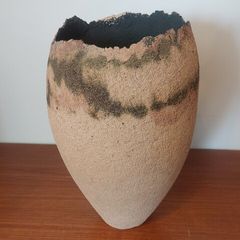 Fabulous Tall Hand-Built Studio Pottery Vase in a Textured Stoneware Clay with an Organic Asymmetric Shape, Hand Made, A Piece of Sculptural Art, But Unknown Maker